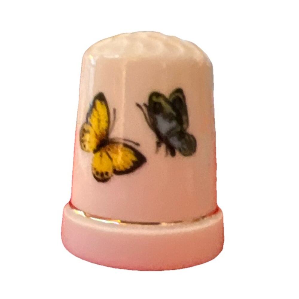 Vintage Porcelain Thimble Butterflies Gold Trim Sewing Collectible Unboxed White